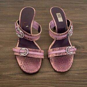 Croc-Embossed Buckle Heels